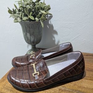 Aravon Womens Abbey Bit Loafer Brown Croco CI1064 Size 10-41.5